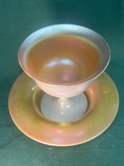 Antique Steuben Gold Aurene & Calcite Glass Sherbet Cup & Underplate