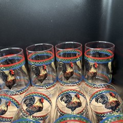 VTG “Ella’s Rooster” Libbey Clear Glass Tumblers 5.75” 12 Oz Set Of 8