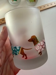 Culver Frosted Glass Cup Tumbler Dachshund Tropical Hawaiian Rocks Wiener Dog