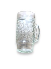 Set 2 Vintage MCM Quilt Glass Footed Handled Tumbler Diamond Pattern Mugs 21 /10