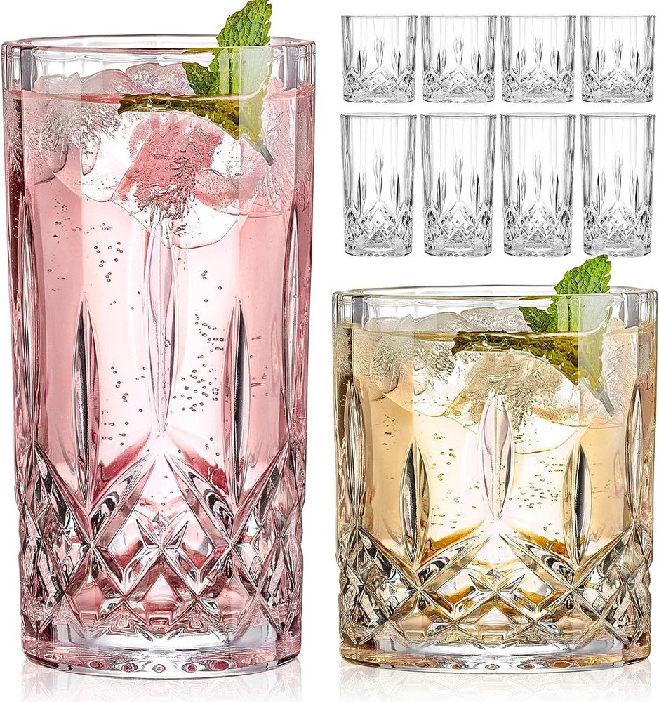 Qipecedm 8pc Crystal Mixed Glassware