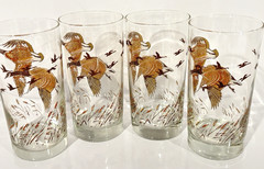 Libbey Canadian Geese In Flight Highball Glass Tumbler Set of 4 MCM Barware 12oz