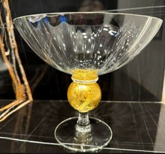 UNION STREET GLASS MANHATTAN Gold Bowl Footed Centerpiece 8.5″ diameter