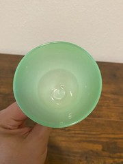 ANTIQUE STEVENS & WILLIAMS Jade Green & Alabaster Cocktail/WIne Glass 6.25″H