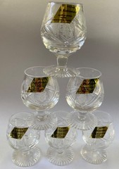 * Set of 6 * NEW B Koscianski Cut Glass 24% Crystal Brandy Snifters Poland 2.75”
