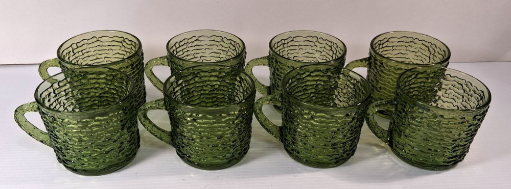 Vintage Anchor Hacking Soreno Avocado Green 8 oz Mugs lowball Tumblers set of 8
