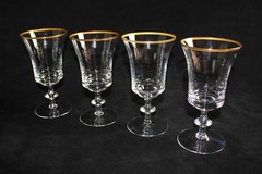 Set of 4 Gorham Crystal GRANDEE GOLD Rim Water Goblets Glasses 6 5/8″ Tall EUC