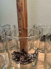 9 Horse Drawn Fire-Engine Themed Drinking Glasses Short Vintage Libby