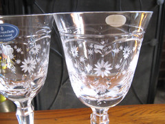 Set of 2 Royal Crown Derby Crystal 7 1/8″ Floral Acid Etched Water Goblets