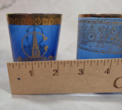 Vintage Cobalt Blue Gold Moroccan Tea Glasses Pair Hamsa Moon Design
