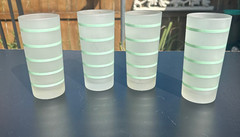 MCM frosted tumblers glasses green banded highball Tom Collins glasses