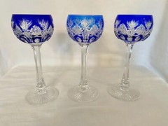 Saint Louis Niepce Blue Cut to Clear Crystal Wine Glasses 7 1/4″ (Set of 3)