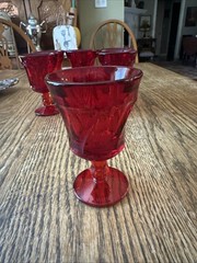 Fostoria Jamestown Ruby Red 3 oz Wine Glasses 4 3/8” Tall Set Of 6