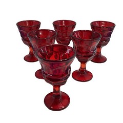 6 Fostoria Argus Ruby Red Small Wine Glasses Henry Ford 1964-1982 #2770 READ