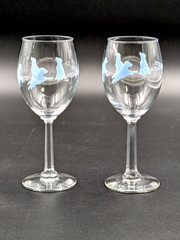 Vintage Chateau Morrisette Tasting Wine Glasses 8 Oz Labradors Blue Set Of 2