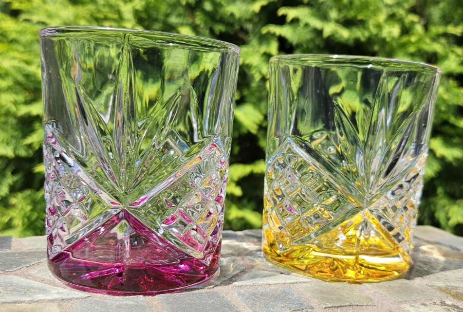2 RARE Amber & Violet Base Godinger Dublin Double Old Fashioned Glasses. FREESHP