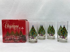 4 Vintage Christmas by Carlton Beverage Glasses 11 oz Tumblers 5 1/2″ Tall