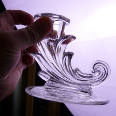 Fostoria (Navarre Clear Baroque) PAIR OF 4″ SINGLE CANDLESTICK HOLDERS 1 chip
