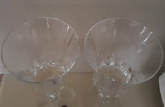 PAIR of Romania 8-1/2″ Panel Cut Thumbprint Glass Crystal Goblets – Handcrafted