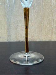 4 Stephen Smyers Signed Hand Blown Art Glass Champagne Flutes Gold Bamboo Stem