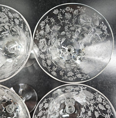 4 Cambridge Roselyn Low Sherbet Set Vintage Clear Floral Etch Drink Stemware Lot