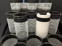 Vintage Libbey Black and White Striped Glass Tumblers Set of 16 MCM Barware