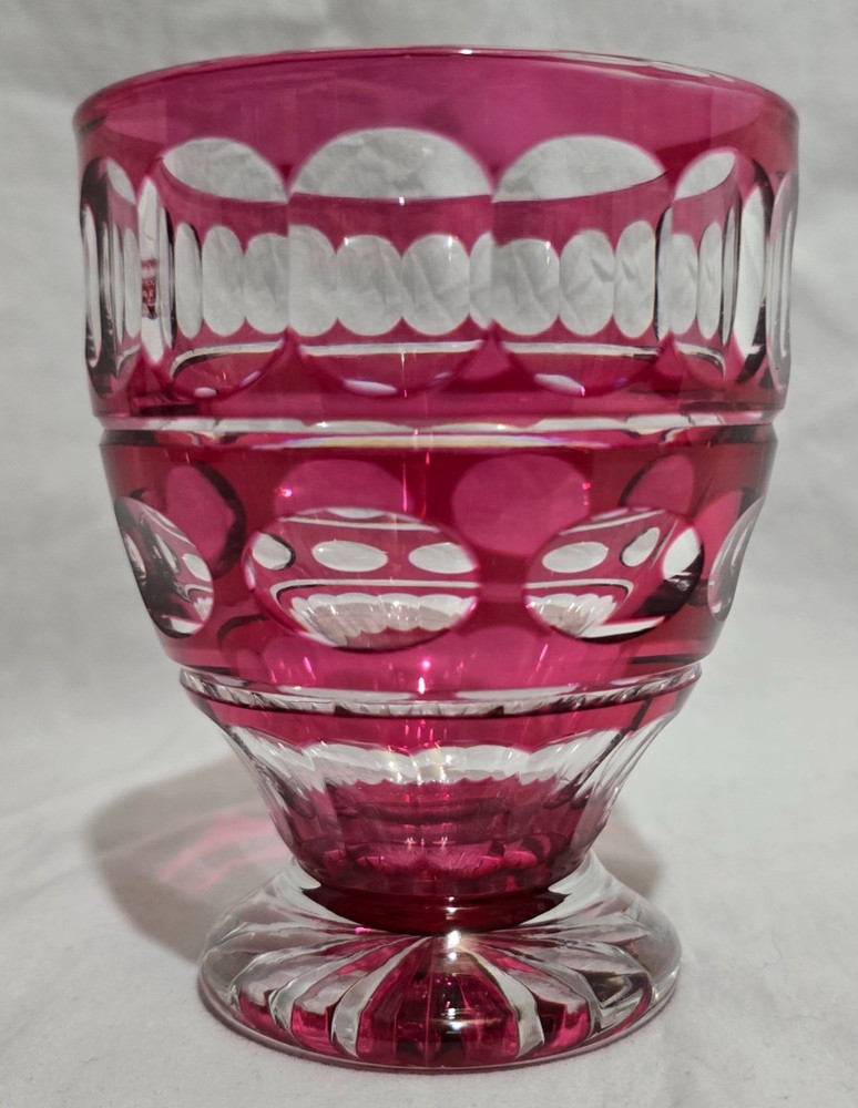 Vtg 1950-62 VAL ST LAMBERT Blarney Ruby 8OZ Footed Tumbler – 3 3/8″ x 4 1/8″