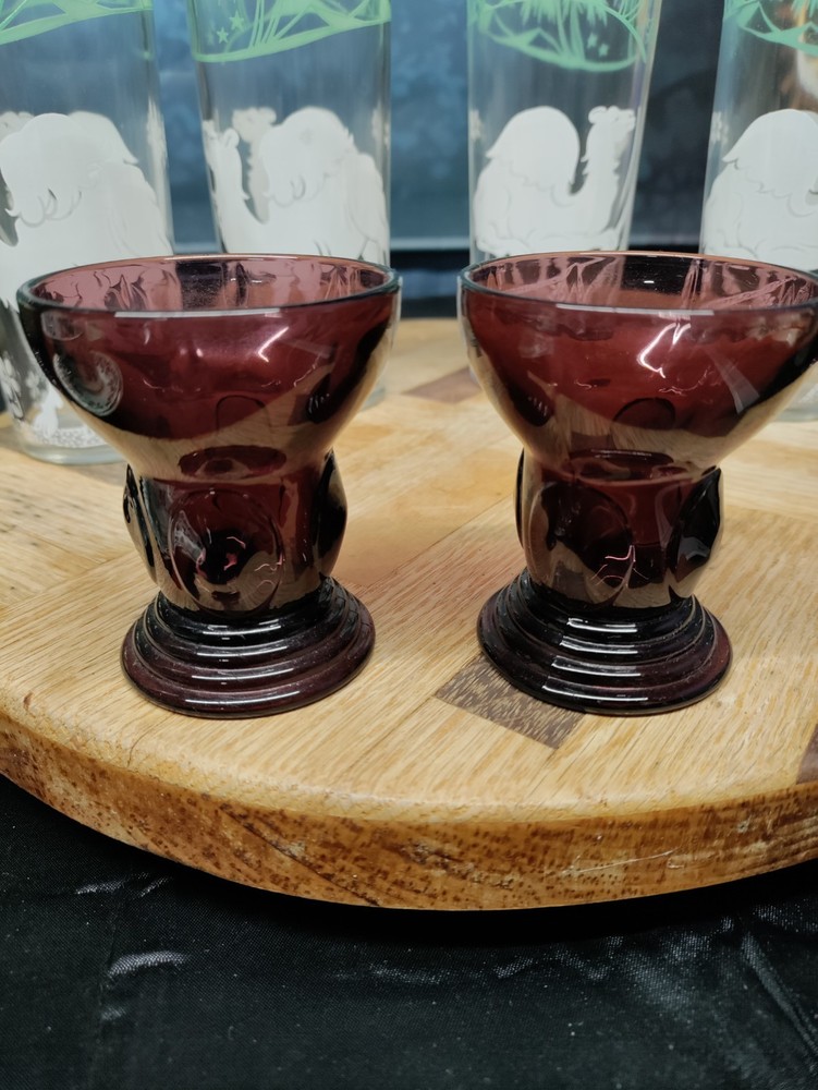 New Martinsville Moondrops Amethyst Whiskey Glasses Set Of 2