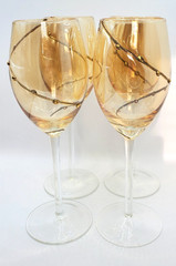 Vintage Boho Amber Yellow Gold Crystal Iridescent Lustre Wine Goblets – Set of 4