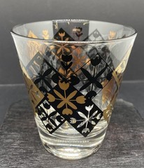 MCM Clear, Black And Gold Patterned 4” Weighted 12 Oz Double Old Fashioned Glass