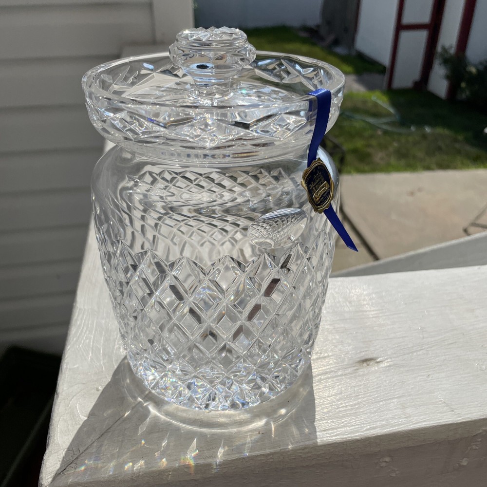 NEVER USED Tipperary Irish Crystal Kingston Biscuit Jar w/ Lid, 7×5 and orig box