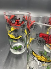 Set of 3 Classic Tumblers Featuring Antique Automobiles. Red, Yellow, Green