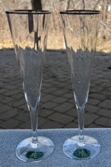 TWO Ralph Lauren Latham Platinum Champagne Flutes Glasses New w Label