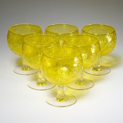 Sigma Tastesetter Secla Yellow Cabbage Leaf Fishbowl Water Goblet Glass 6p Lot B