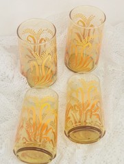 Set of 4 Vintage Libbey Amber Wheat Pattern Glass Tumbler 5 Inches Tall