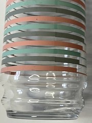 MCM Vintage Tumbler Glasses Set Teal Turquoise Grey Pink Striped Pattern