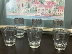 Set Of SIX Culver Sorrento Highball glasses , Silver Filigree W/ Turquoise