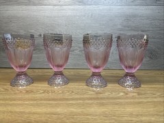 Gorham Crystal Emily’s Attic Pink Hobnail 8 Oz Goblets 5-7/8” Italy~4 Pc Set