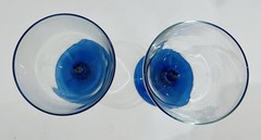 Pair Of Luminarc Crystal Wine Water Goblets Cobalt Blue Stem Base 6″ 12