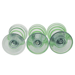 VTG Mexican Hand Blown Green Swirl Iced Tea Glasses Set of 3 Art Goblets 7″