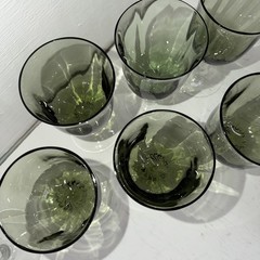 Lot 7 Gorham Crystal Octette Green Gray Wine Glasses Goblets 5 7/8″ Tall