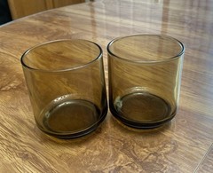VTG Anchor Hocking FINLANDIA Smoky Amber Stacking Whiskey Glasses Set of 2