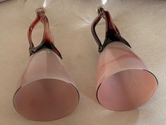 2 Large Vintage Polish Jozefina Krosno Glass Goblets, 10.5″ and 10.25″ Tall
