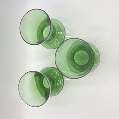 Set of 3 Vintage Mid-Century Modern Green Stemmed Glasses – Hand Blown Art Glass