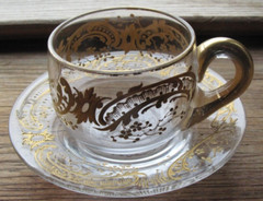Vintage St Louis Crystal Demitasse Cup & Saucer Trianon Gold Encrusted OF5
