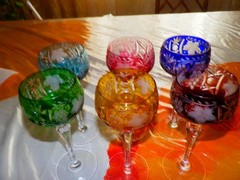Set Of 6 Bohemian Czech Cut to Clear Crystal Wine Glasses Multicolor 8″ T