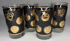 Lot Of 4 Vintage Libbey Gold Coins Tumblers Black & Gold MCM Highball Glasses 5”