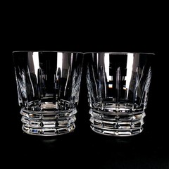 Baccarat Arlequin Crystal Old Fashioned Glasses Pair w/ Original Box Near Mint