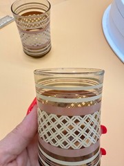 Vintage Lot of 5 Glass Tumbler Juice Glasses Weave Stripe Pattern Amber Mcm