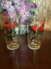 2 Mcm Vintage Hazel Atlas Tumbler Highball Glass Pheasant Bird Hunting Dog 5.25″